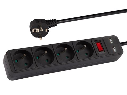 98-779# Przedłużacz sieciowy pr-470wsp/usb 4-gniazda+usb z uziemieniem+wyłącznik 5m czarny 3x1,5mm