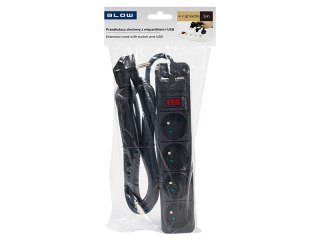 98-779# Przedłużacz sieciowy pr-470wsp/usb 4-gniazda+usb z uziemieniem+wyłącznik 5m czarny 3x1,5mm