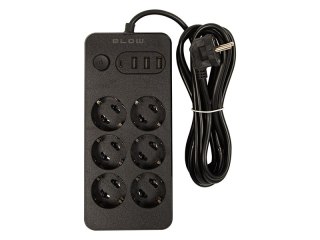 98-211# Przedłużacz sieciowy ps-630 6-gniazd 3xusb 1xusb-c 3m czarny 2x1mm
