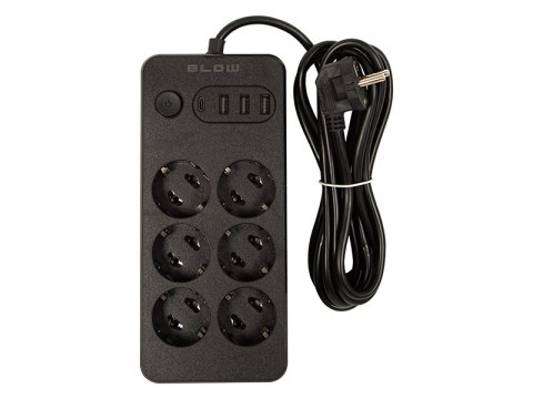 98-211# Przedłużacz sieciowy ps-630 6-gniazd 3xusb 1xusb-c 3m czarny 2x1mm