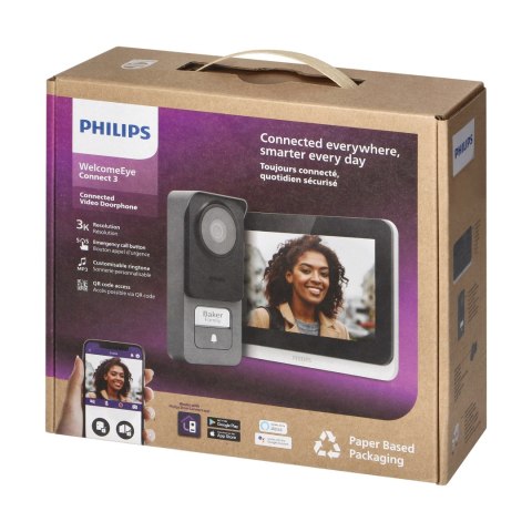 Philips WelcomeEye Connect 3, zestaw wideodomofonowy, 2-żyłowy, 7", Wi-Fi, ekran dotykowy, 3K, RFID