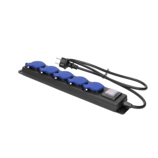 Przedłużacz warsztatowy bryzgoszczelny z wyłącznikiem, 5 gniazd 2P+Z, IP44, przewód gumowy, H05RR-F 3x1,5mm?, długość 5m