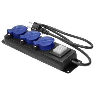 Przedłużacz warsztatowy bryzgoszczelny z wyłącznikiem IP44, 3 gniazda 2P+Z IP44, przewód gumowy, H05RR-F 3x1,5mm?, 3m