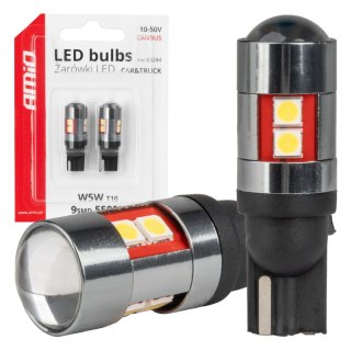 Żarówki led canbus t10 w5w 9 smd 3030 white 12v 24v 36v 48v amio-04244