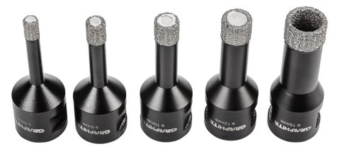 Otwornice diamentowe (6, 8, 10, 12, 16 mm), zestaw 5 el.