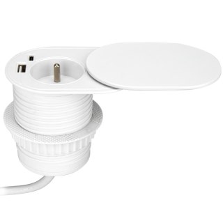 Gniazdo meblowe ?6cm, wpuszczane w blat z przesuwną pokrywką, ładowarką USB i przewodem 1,9m, 1x2P+Z (French), 2xUSB (typ A+C; P