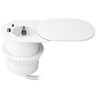 Gniazdo meblowe ?6cm, wpuszczane w blat z przesuwną pokrywką, ładowarką USB i przewodem 1,9m, 1x2P+Z (Schuko), 2xUSB (typ A+C; P