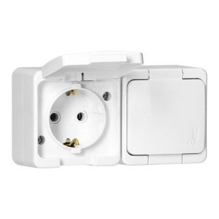 Gniazdo podwójne 2x 2P+Z SCHUKO bryzgoodporne z klapką w kolorze wyrobu IP44, SMART, biały