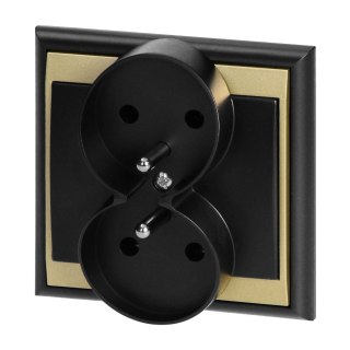 Gniazdo podwójne p/t 2x2P+Z Luna, 16A, 250V, PT-6LR, czarny/złoty