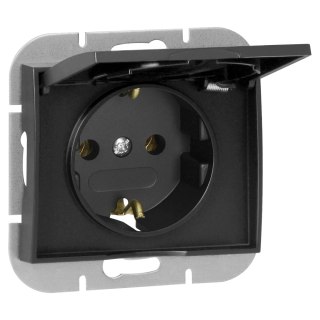 Gniazdo pojedyncze p/t 2P+Z Schuko bryzgoszczelne z klapką Onyx, 16A, 250V, PT-17OH, czarny