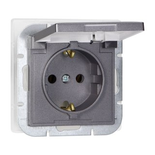 Gniazdo pojedyncze p/t 2P+Z Schuko bryzgoszczelne z klapką Pearl, 16A, 250V, PT-17PH, antracyt