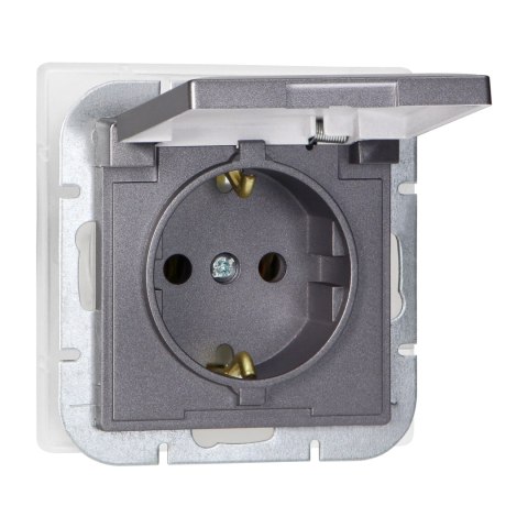 Gniazdo pojedyncze p/t 2P+Z Schuko bryzgoszczelne z klapką Pearl, 16A, 250V, PT-17PH, antracyt