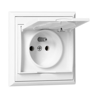 Gniazdo pojedyncze p/t 2P+Z, bryzgoszczelne z klapką Luna, 16A, 250V, PT-16LH, biały