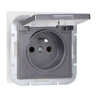 Gniazdo pojedyncze p/t 2P+Z bryzgoszczelne z klapką Pearl, 16A, 250V, PT-16PH, antracyt