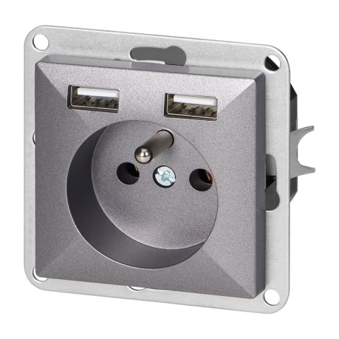 Gniazdo pojedyncze p/t 2P+Z z ładowarką Pearl, 16A, 250V, PT-16P/USB, antracyt
