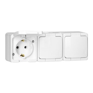 Gniazdo potrójne 3x 2P+Z SCHUKO bryzgoodporne klapką w kolorze IP44, SMART, biały