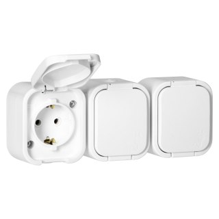 Gniazdo potrójne n/t 3x2P+Z, Schuko, bryzgoszczelne z klapką B2, IP54, NT-317 B2, biały