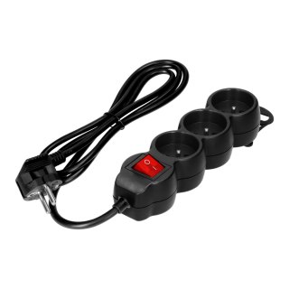 Przedłużacz 3x2P+Z,ON/OFF,1,4m, 3x1mm?, czarny