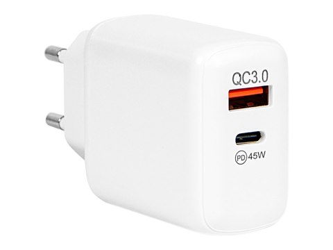 76-029# Ładowarka sieciowa gniazdo usb + usb-c pd 45w gan