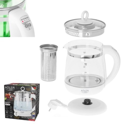AD 1299 white Czajnik szklany 1,5 l z zaparzaczem oraz regulacją temp.