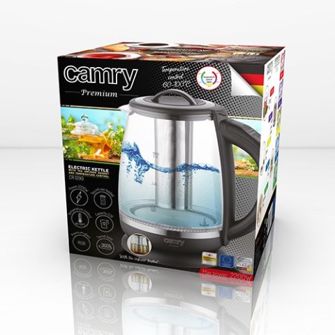 CR 1290 black Czajnik szklany 2,0 l z zaparzaczem oraz regulacją temp.