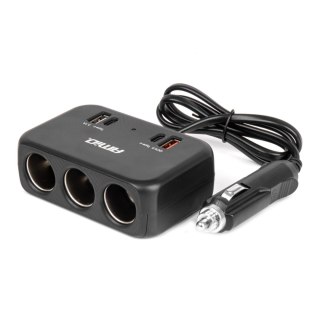 Rozdzielacz gniazda zapalniczki z ładowarką 1x usb-a 1x usb-c qc4.0 12v 24v 120w 80cm amio-04365