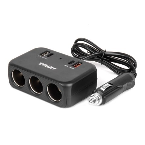 Rozdzielacz gniazda zapalniczki z ładowarką 1x usb-a 1x usb-c qc4.0 12v 24v 120w 80cm amio-04365
