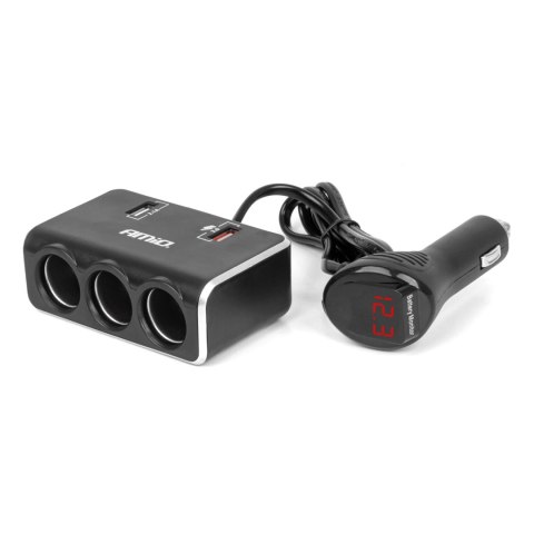 Rozdzielacz gniazda zapalniczki z ładowarką 2x usb-a qc3.0 12v 24v 120w 80cm amio-04364