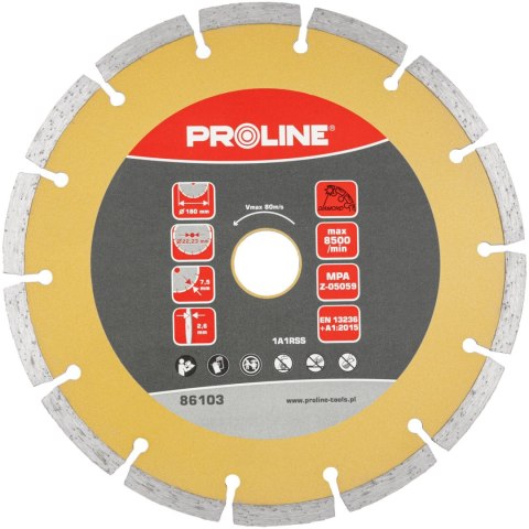 Tarcza diamentowa segment.(mat.bud)180*2.6*7.5*22.23 proline