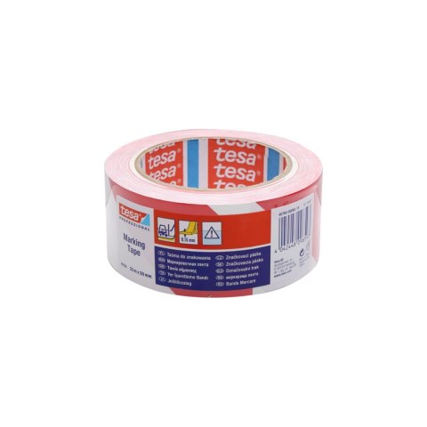 Taśma ostrzegawcza pvc 33m:50mm, biało-czerwona; przylepna