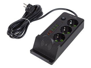 98-237# Przedłużacz sieciowy ps-350u 3-gniazda 4xusb+usb-pd 3m czarny 3x1mm