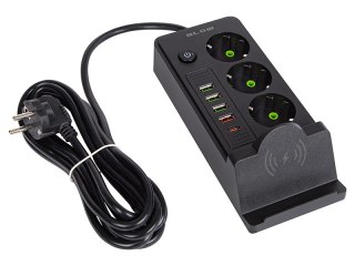 98-237# Przedłużacz sieciowy ps-350u 3-gniazda 4xusb+usb-pd 3m czarny 3x1mm