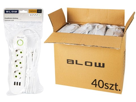 98-506# Przedłużacz sieciowy ps-320 3-gniazda 3xusb 2m biały 3x1mm opakowanie