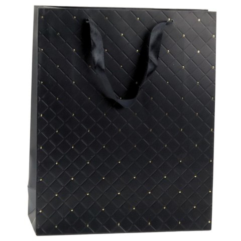 Torba Prezentowa Papierowa Elegancka Złote Kropki Czarna 32 x 26 x 10cm