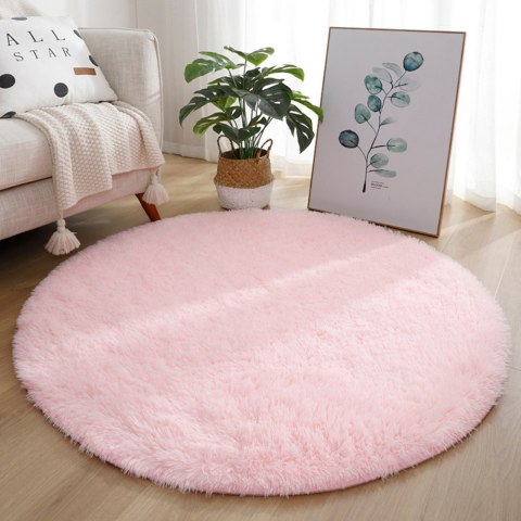 Pluszowy Miękki Dywan Okrągły Antypoślizgowy Jasno Różowy 122cm