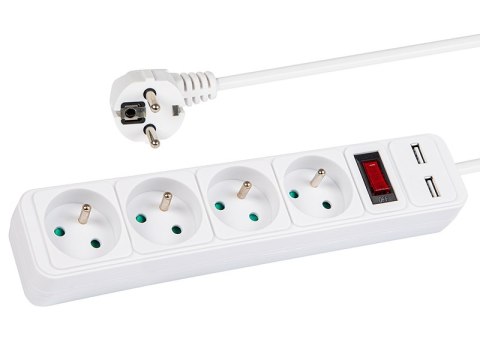 98-784# Przedłużacz sieciowy pr-470wsp/usb 4-gniazda+usb z uziemieniem+wyłącznik 3m biały 3x1,5mm