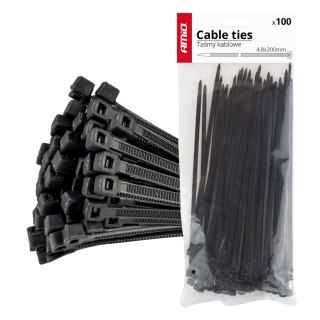 Taśmy opaski zaciskowe kablowe czarne 4,8x200mm - 100 szt. amio-02155