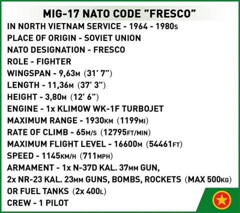 Klocki historicall collection vietnam war mig17 nato code fresco