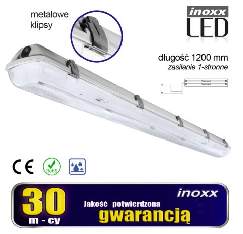Oprawa hermetyczna przemysłowa ip65 led 2x120cm t8 g13 jednostronnie zasilana