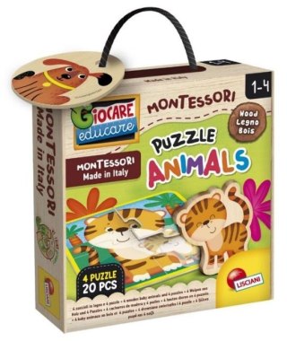 Montessori puzzle drewniane ze zwierzętami