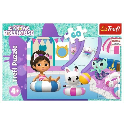 Puzzle 60 elementów gabby na basenie koci domek gabi