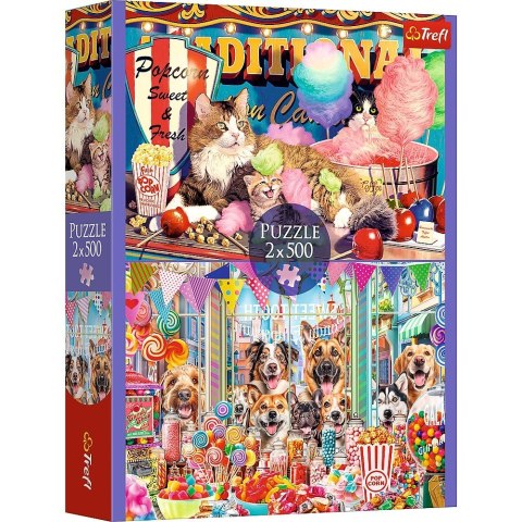 Puzzle 2x500 elementów puszyści przyjaciele kotki pieski