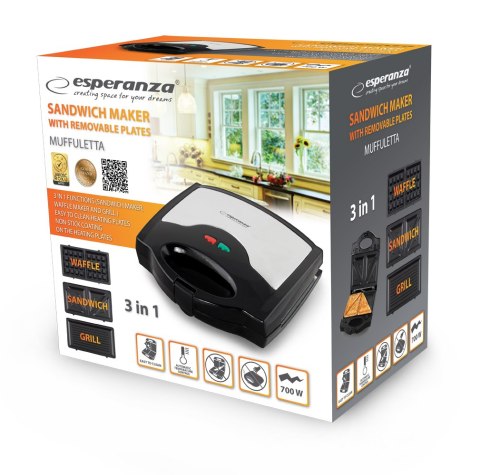 EKT005 Esperanza opiekacz uniwersalny 3w1 muffuletta 700w