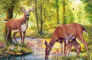Diamentowa mozaika - jelenie nad strumieniem