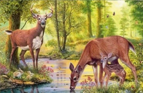 Diamentowa mozaika - jelenie nad strumieniem