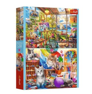 Puzzle 2x500 elementów sztuka malowania kotki