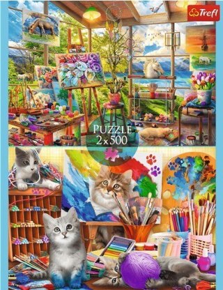 Puzzle 2x500 elementów sztuka malowania kotki