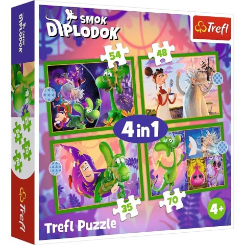 Puzzle 4w1 Świat smoka diplodoka