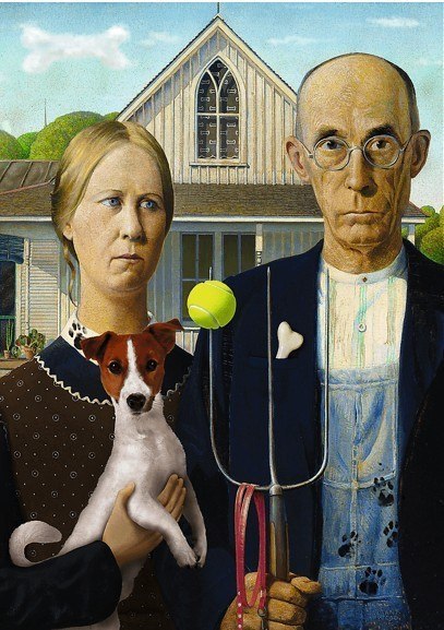 Puzzle 500 elementów american gothic psia edycja