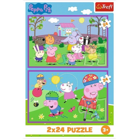 Puzzle 2x24 elementy Świnka peppa na placu zabaw